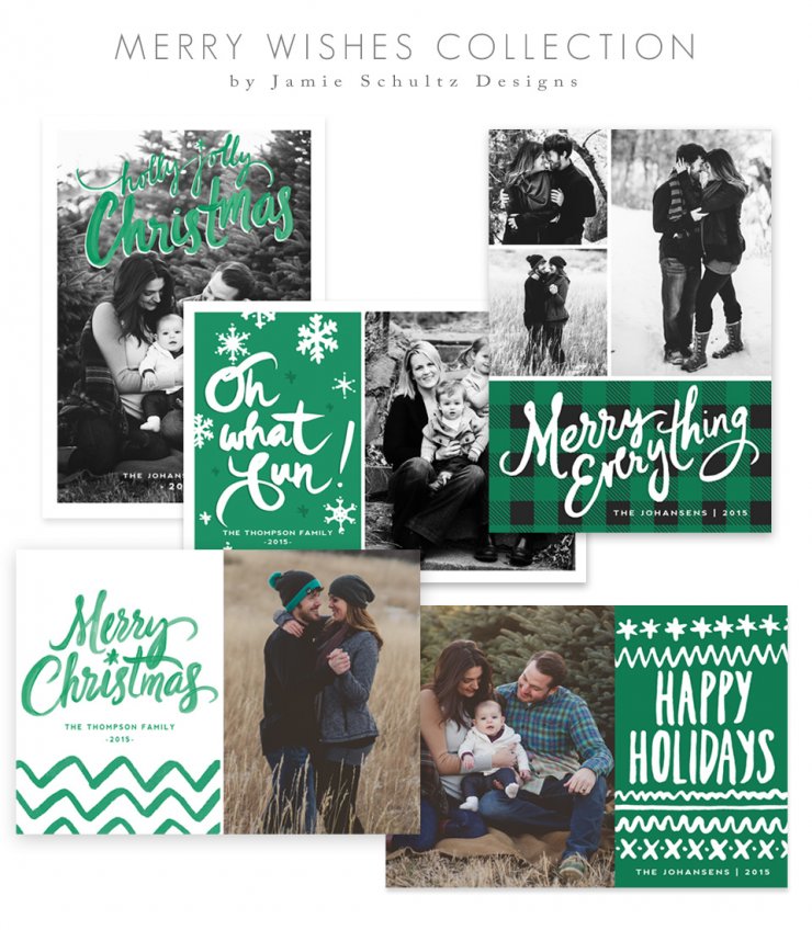 Merry Wishes Christmas Card Templates by Jamie Schultz Designs