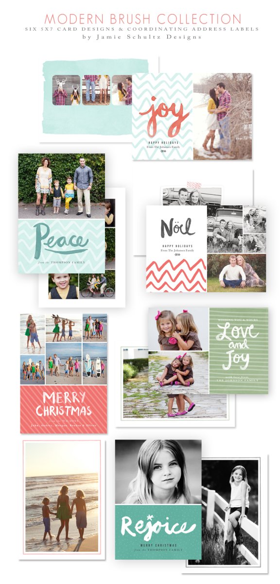 Modern Brush Holiday Card Templates by Jamie Schultz Designs