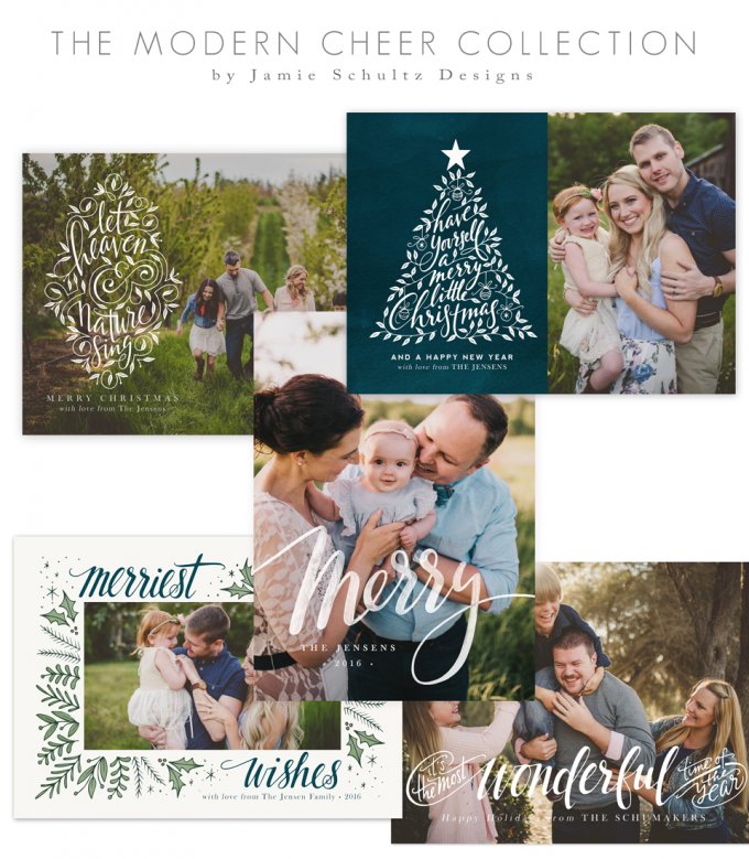 Modern Cheer Christmas Card Templates by Jamie Schultz Designs