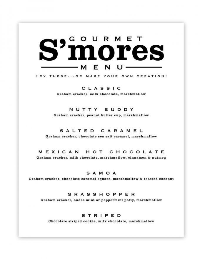 Smores Menu Printable by Jamie Schultz Designs