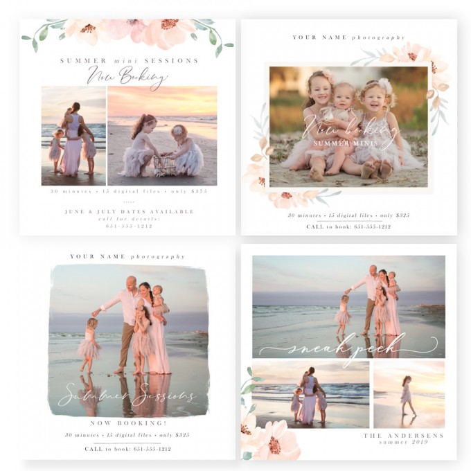 Summer Bloom Photographer Marketing Board Templates by Jamie Schultz Designs